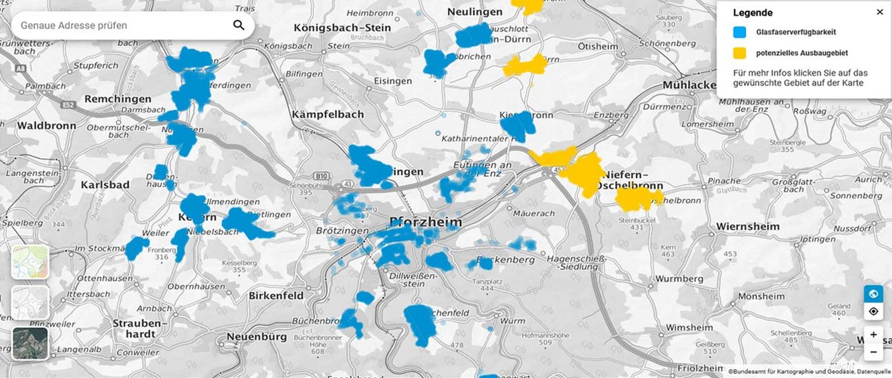 Karte mit Darstellung der Glasfaserverfügbarkeit Karte mit Darstellung der Glasfaserverfügbarkeit