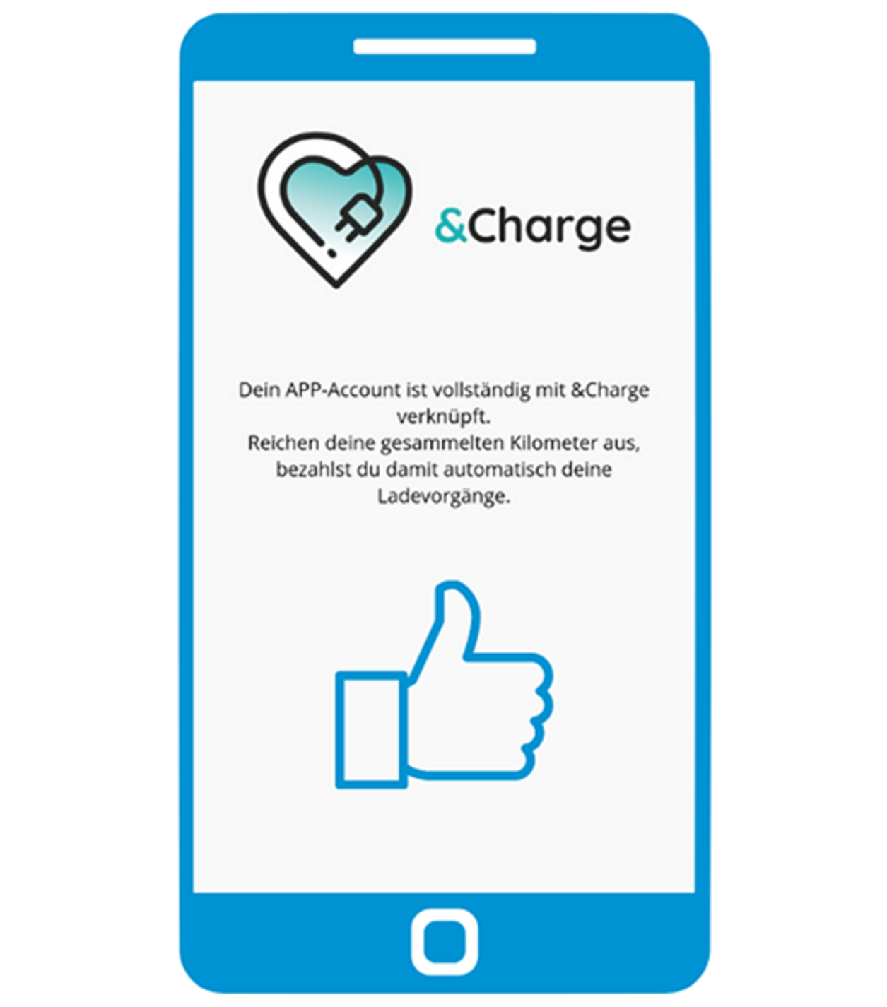 Ein blaues Icon mit dem Thema Autostrom-App und &Charge App miteinander verbinden.