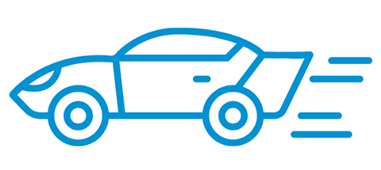 Ein blaues Icon mit dem Thema schnelles Auto.